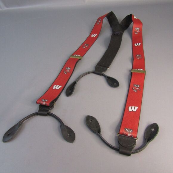 Wisconsin Badgers Suspenders Vintage Thomas Bates Made in‎ USA Red Bucky Logo - Picture 1 of 6